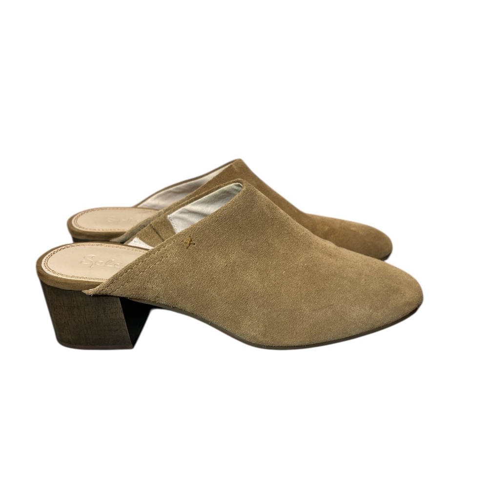 Splendid Soft Tan Suede Mules with wooden heel size 10 M
